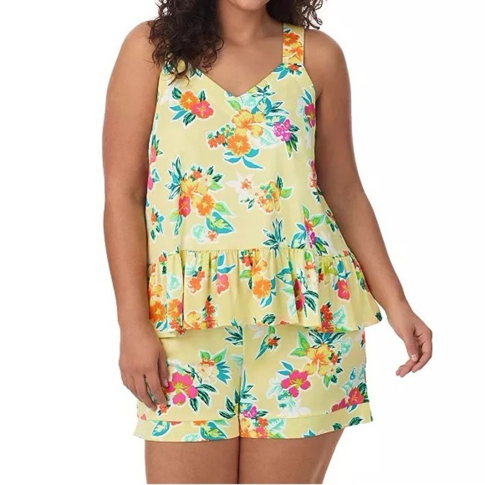 Cuddl Duds Cozy Tank Top Shorts Pajama NEW Set 2pc Butter Floral 2X